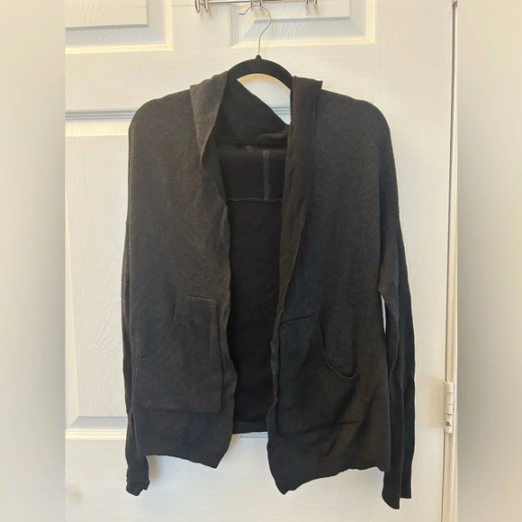 LULULEMON Sundown Open Front Hooded Ribbed Cardigan Sweater Hoodie Pockets Med - Picture 1 of 3
